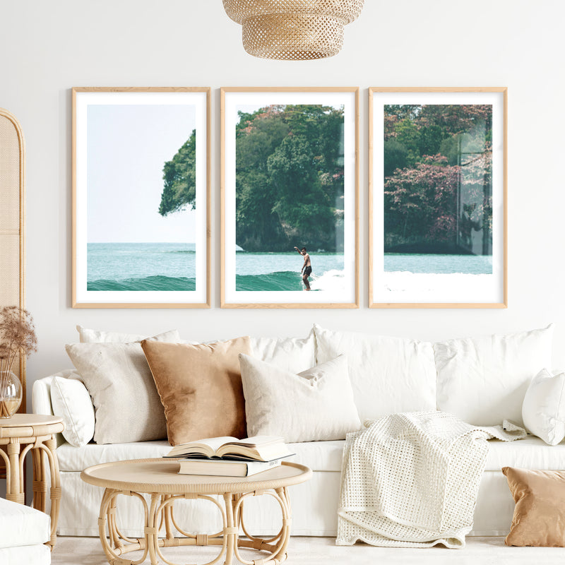 Island Surf Seaside Prints- Natural Wood Framed Poster with White Border - Artworksets