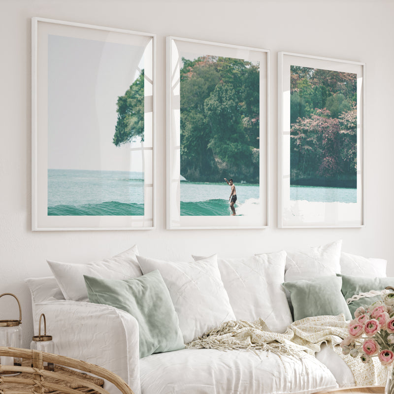 Island Surf Seaside Prints - White Framed Poster with White Border - Artworksets