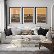 Golden Surf Silhouette seaside prints - Black Framed Poster with White Border - Artworksets