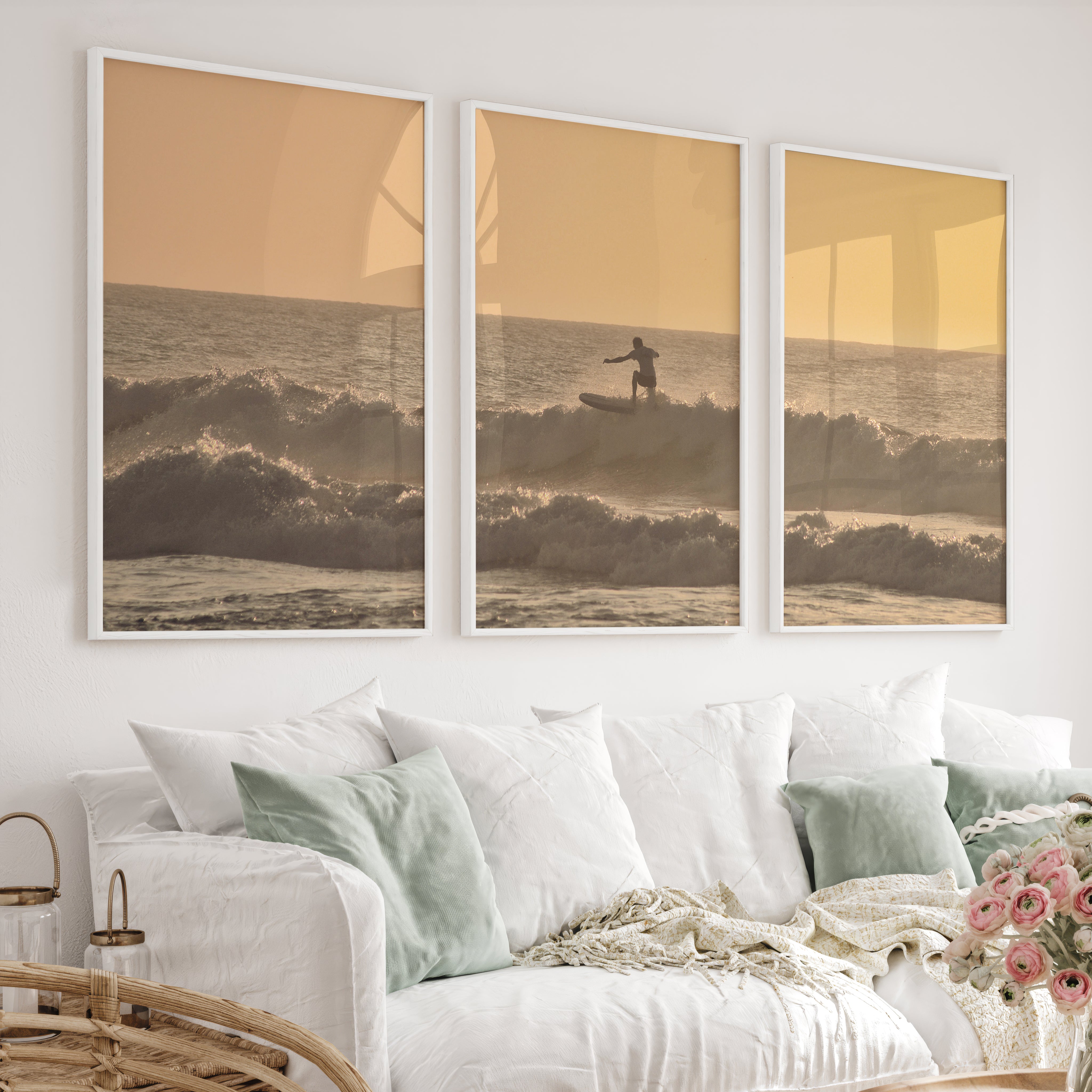 Golden Surf Silhouette seaside prints - White Framed Poster No Border - Artworksets