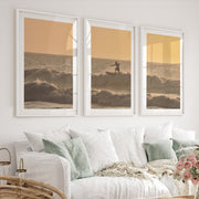 Golden Surf Silhouette seaside prints - White Framed Poster with White Border - Artworksets