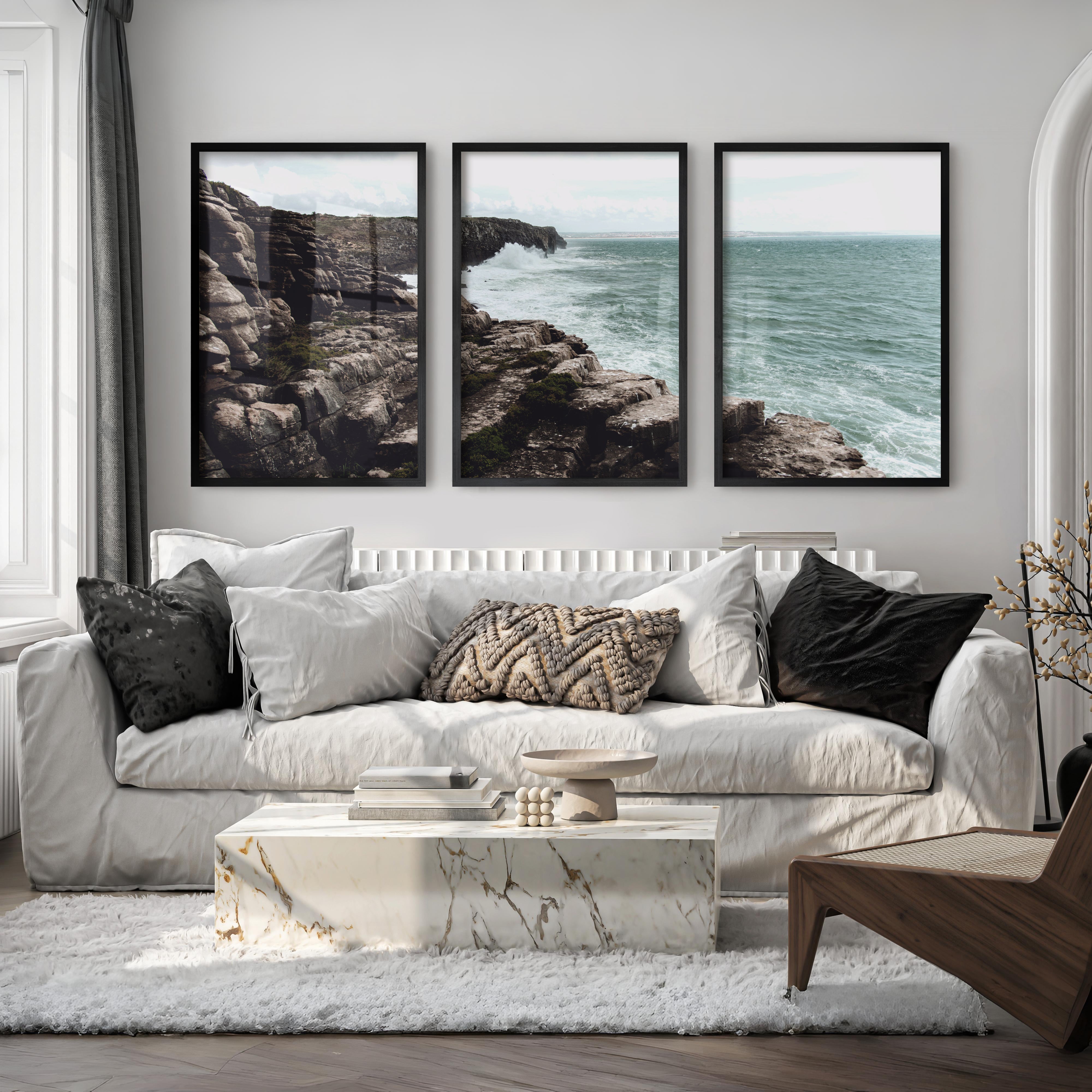 Rocky Cliffs Seaside Themed Wall Art - Black Framed Poster No Border - Artworksets