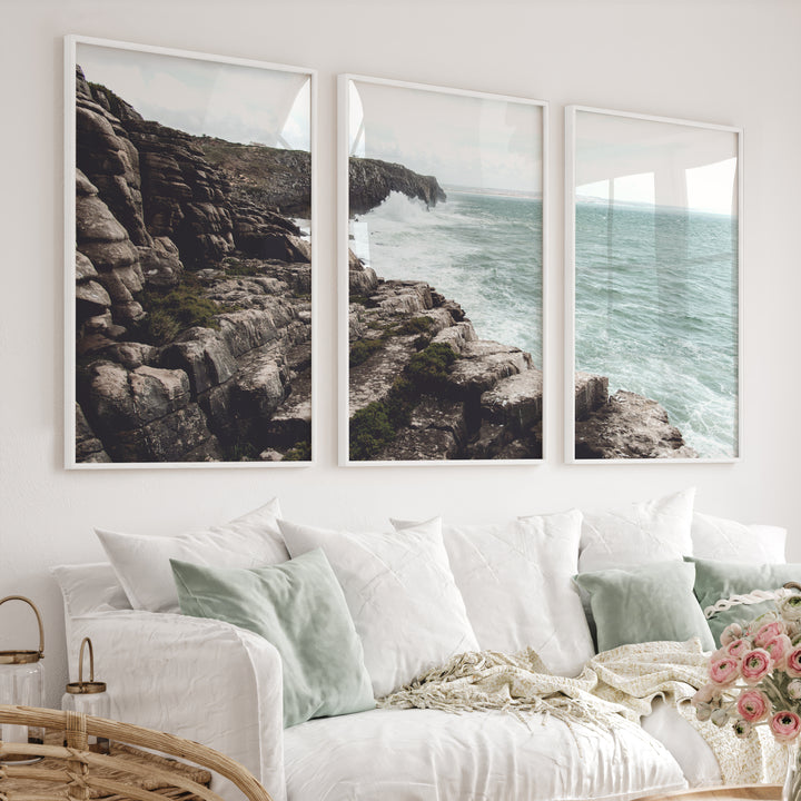 Rocky Cliffs Seaside Themed Wall Art - White Framed Poster No Border - Artworksets