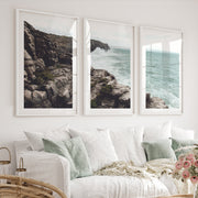 Rocky Cliffs Seaside Themed Wall Art - White Framed Poster with White Border - Artworksets