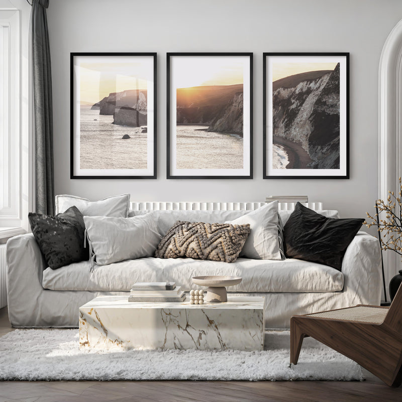 Sunset Cliffs seaside wall art - Black Framed Poster with White Border - Artworksets