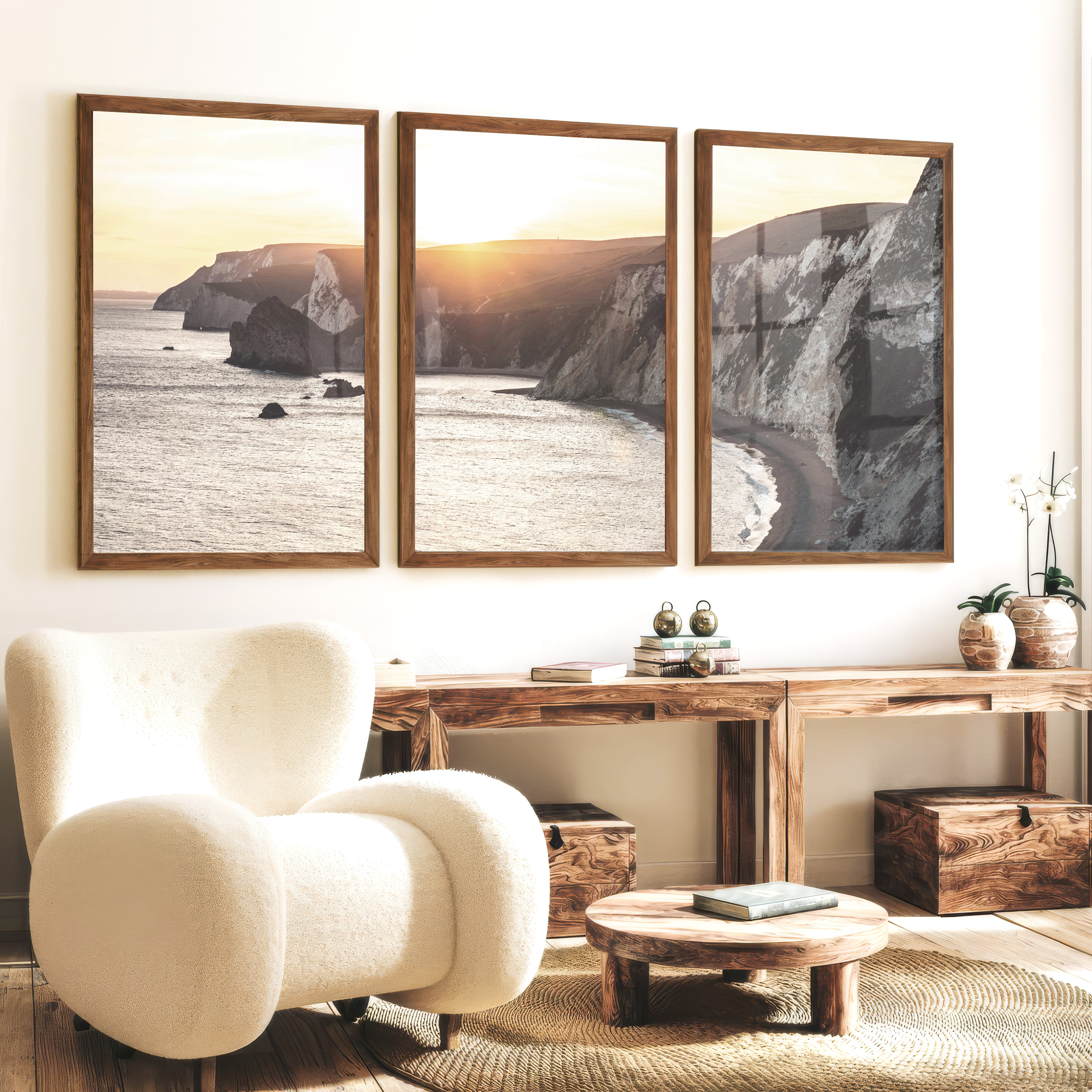 Sunset Cliffs seaside wall art - Dark Brown Framed Poster No Border - Artworksets