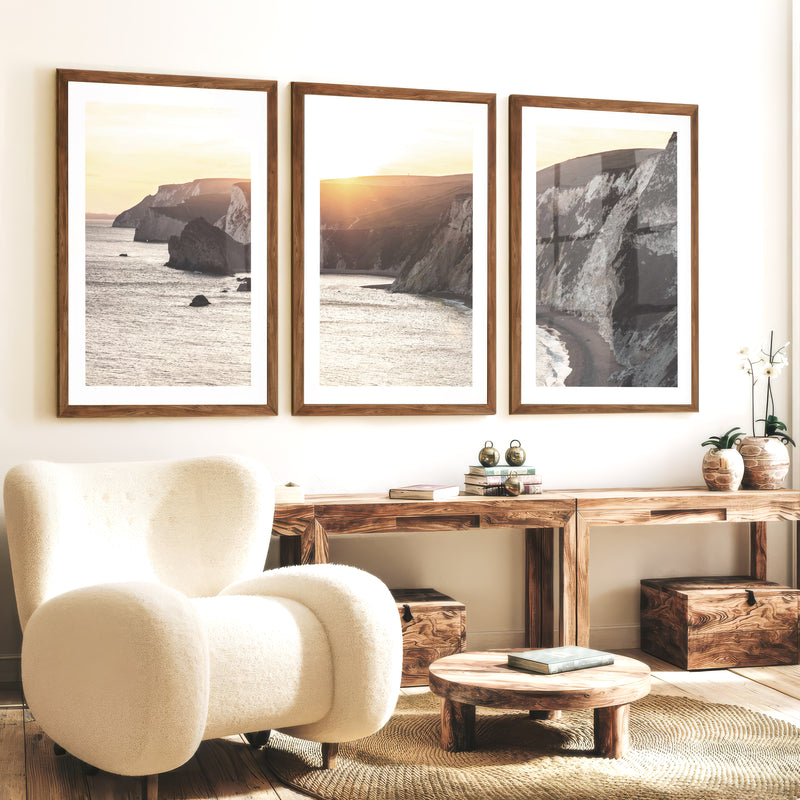 Sunset Cliffs seaside wall art - Dark Brown Framed Poster with White Border - Artworksets