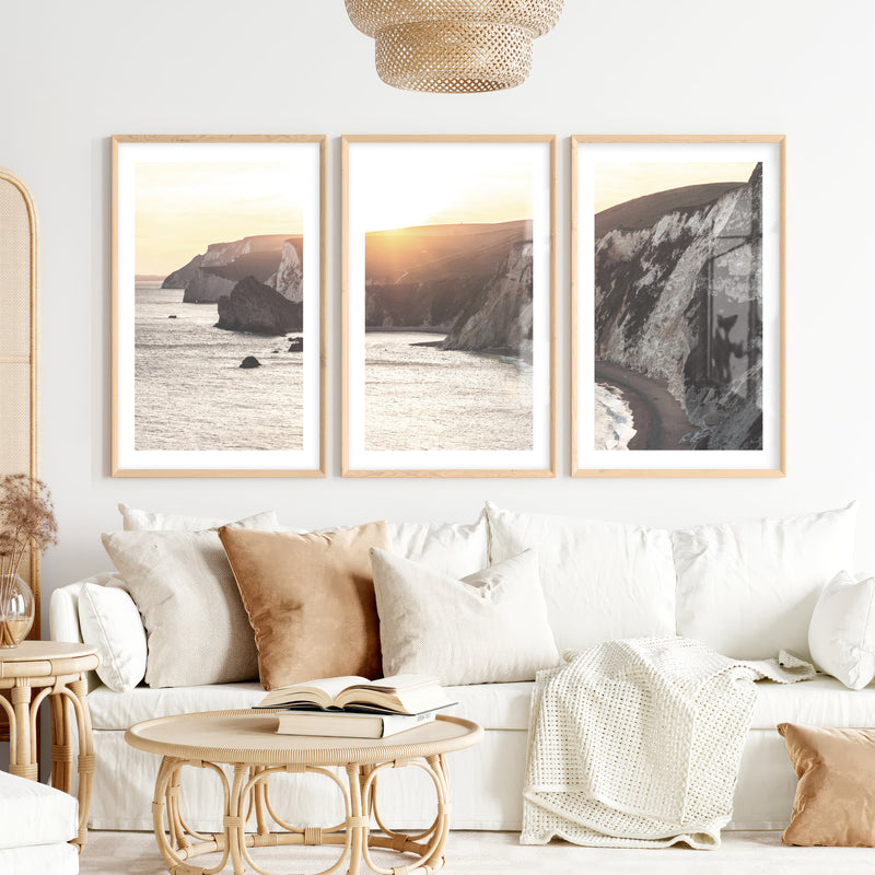 Sunset Cliffs seaside wall art- Natural Wood Framed Poster with White Border - Artworksets