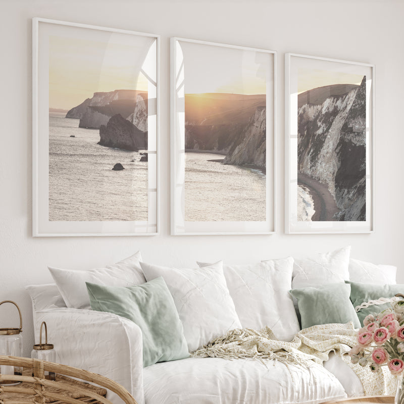 Sunset Cliffs seaside wall art - White Framed Poster with White Border - Artworksets