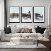 Breaking Wave Surfer Seaside Wall Art - Black Framed Poster with White Border - Artworksets