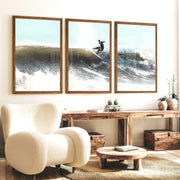 Breaking Wave Surfer Seaside Wall Art - Dark Brown Framed Poster No Border - Artworksets