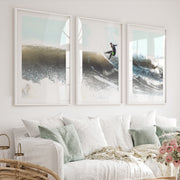 Breaking Wave Surfer Seaside Wall Art - White Framed Poster with White Border - Artworksets