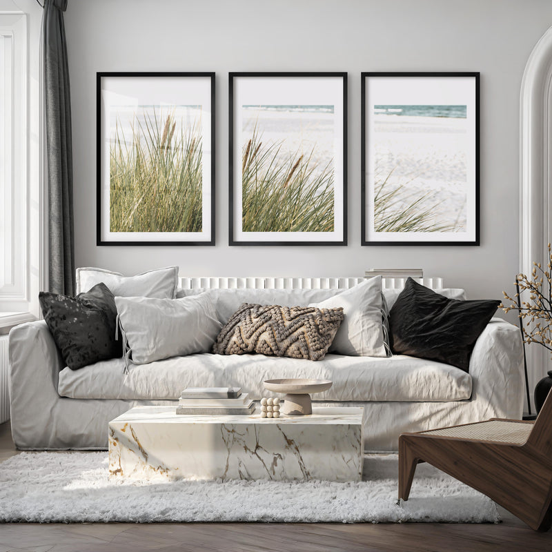 Beach Grass Seaside Wall Decor - Black Framed Poster with White Border - Artworksets