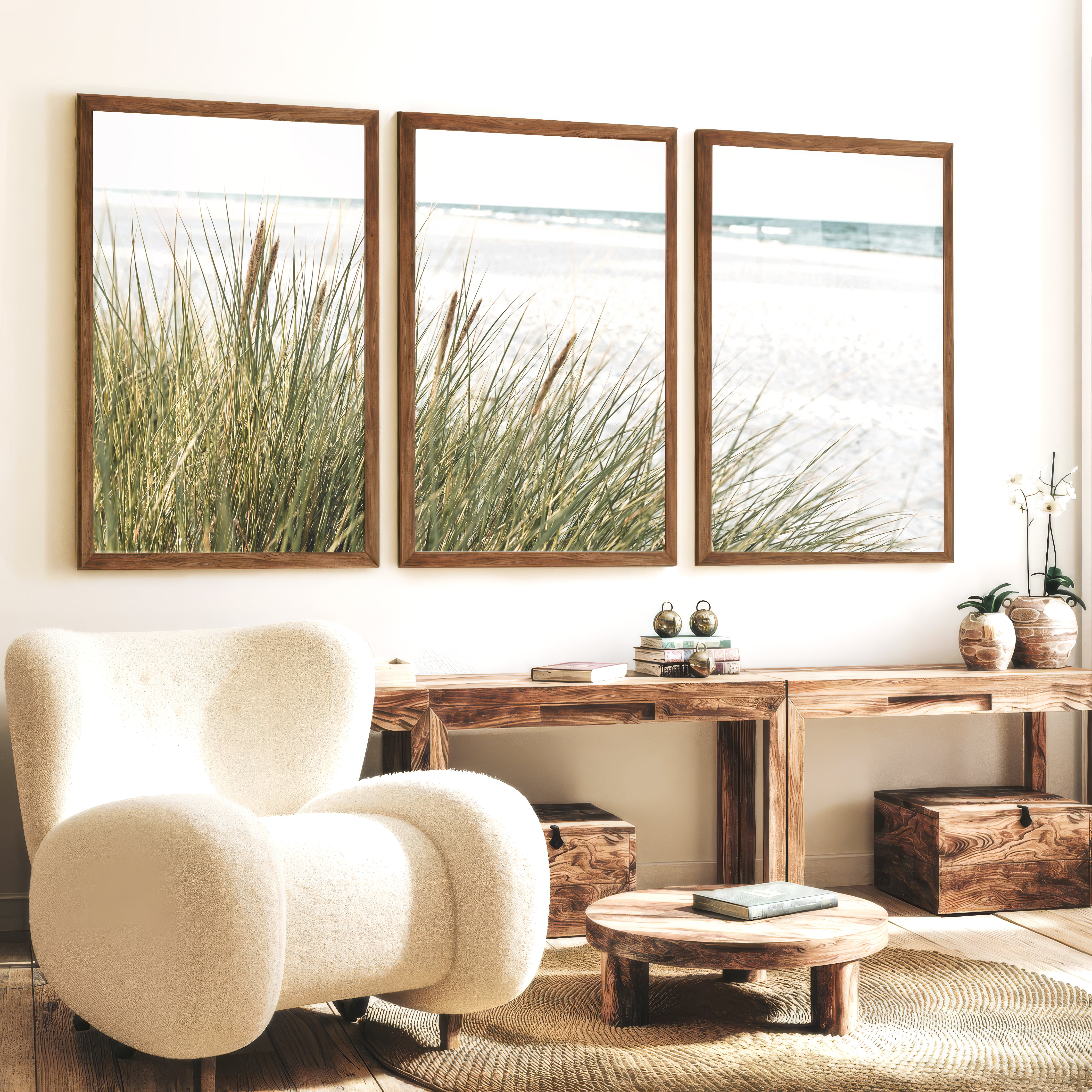 Beach Grass Seaside Wall Decor - Dark Brown Framed Poster No Border - Artworksets