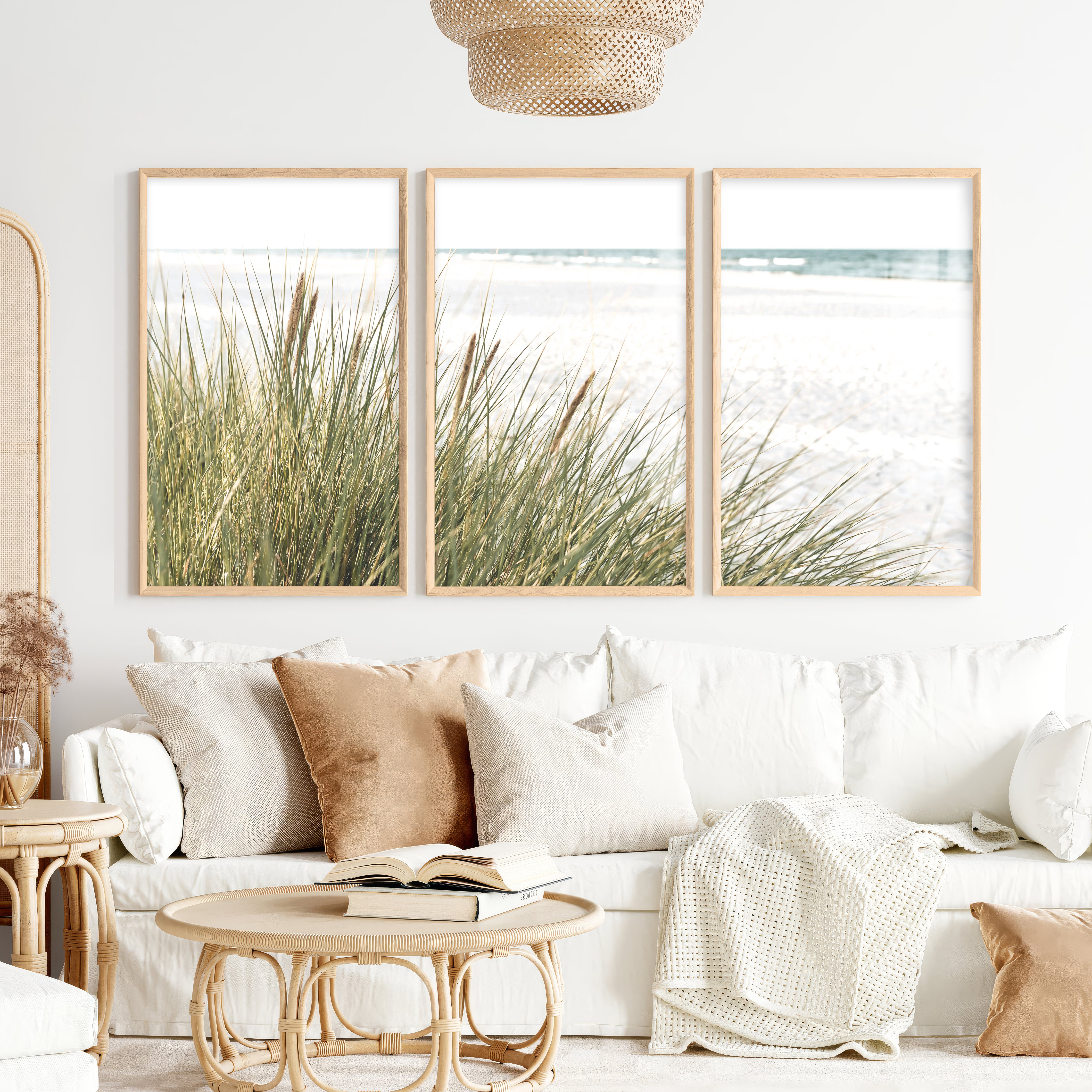 Beach Grass Seaside Wall Decor - Natural Wood Framed Poster No Border - Artworksets