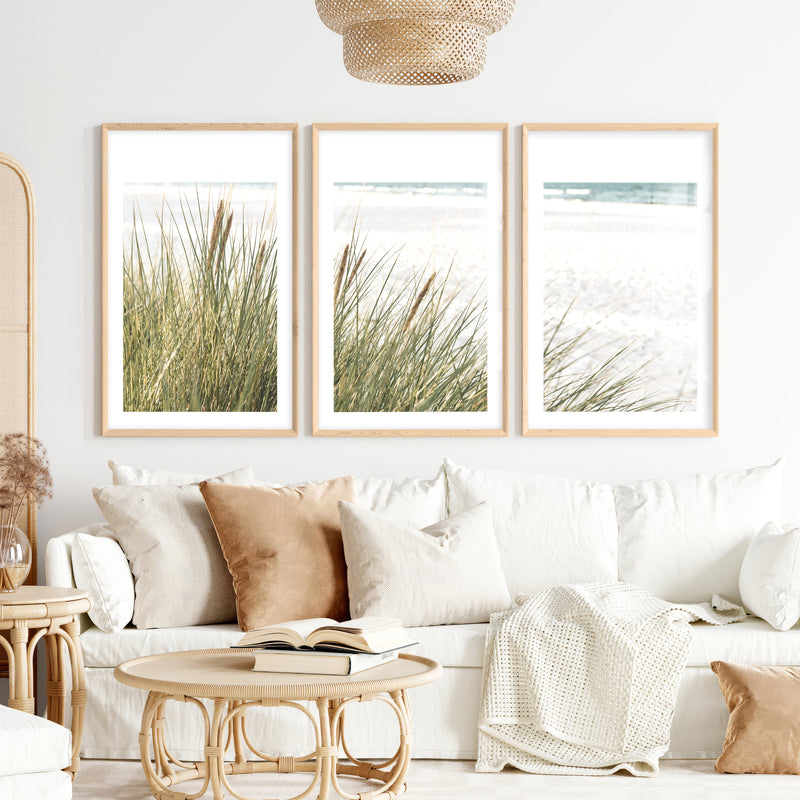 Beach Grass Seaside Wall Decor- Natural Wood Framed Poster with White Border - Artworksets