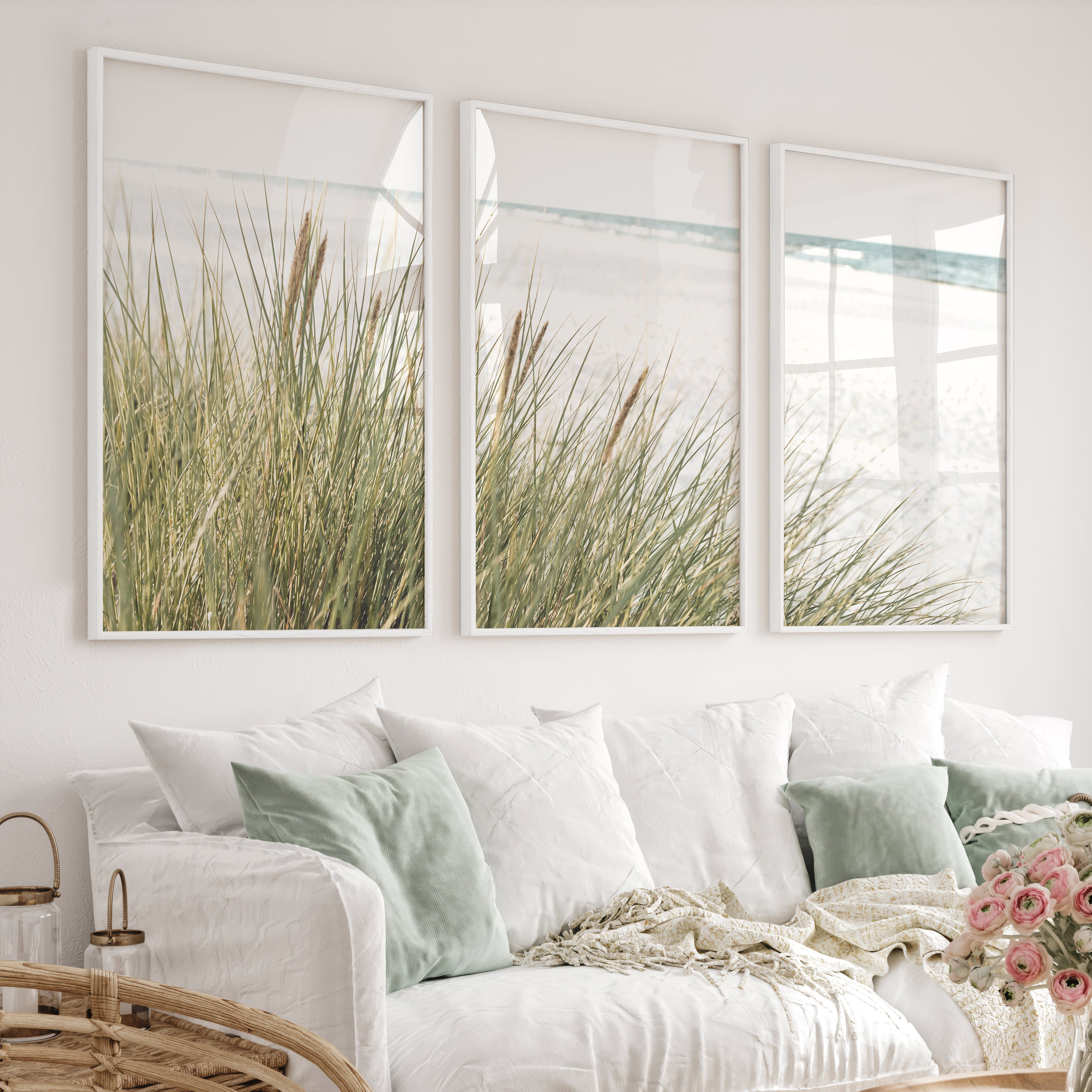 Beach Grass Seaside Wall Decor - White Framed Poster No Border - Artworksets