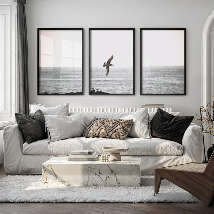 Seagull Over the Water Seaside Wall Decor - Black Framed Poster No Border - Artworksets
