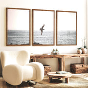 Seagull Over the Water Seaside Wall Decor - Dark Brown Framed Poster No Border - Artworksets