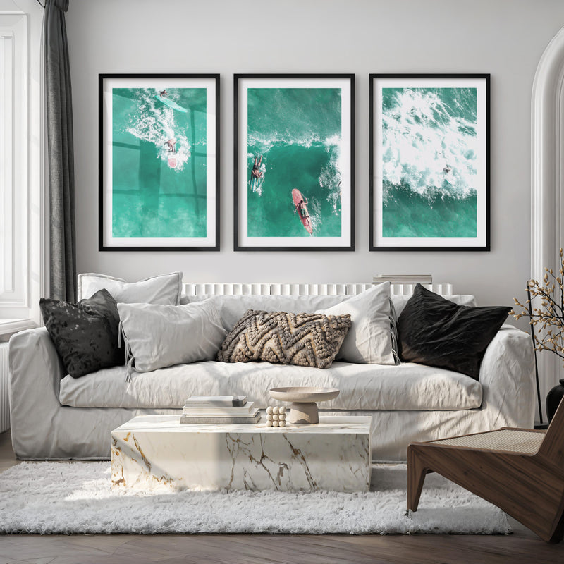 Aerial Surf Break seaside wall decor - Black Framed Poster with White Border - Artworksets