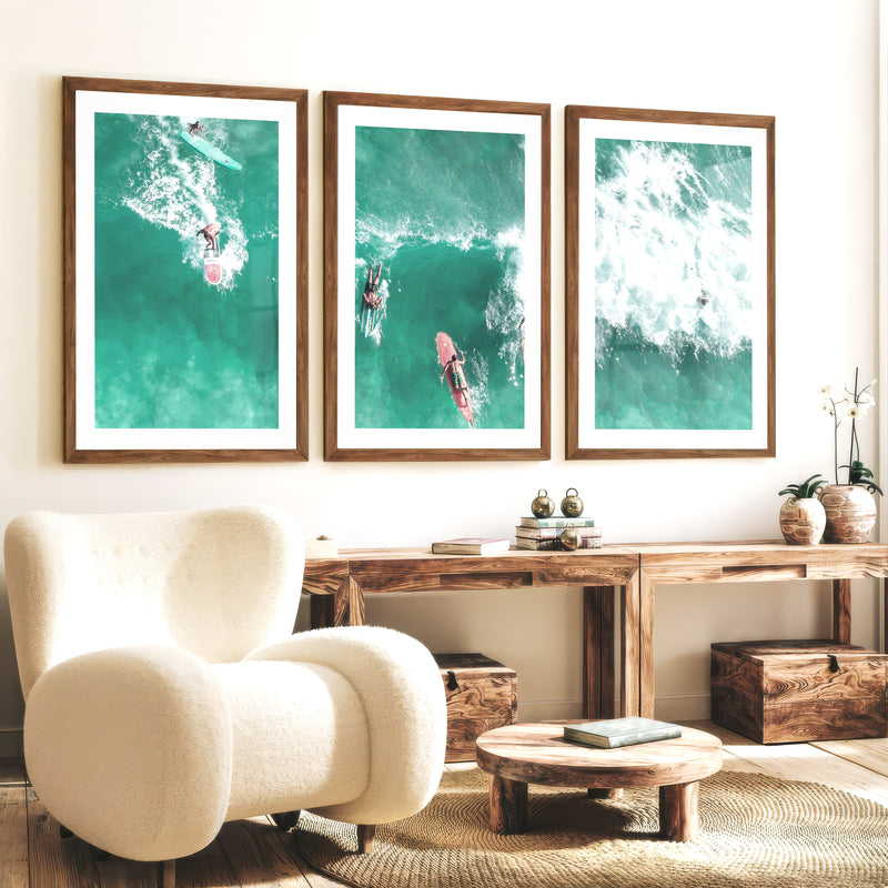 Aerial Surf Break seaside wall decor - Dark Brown Framed Poster with White Border - Artworksets