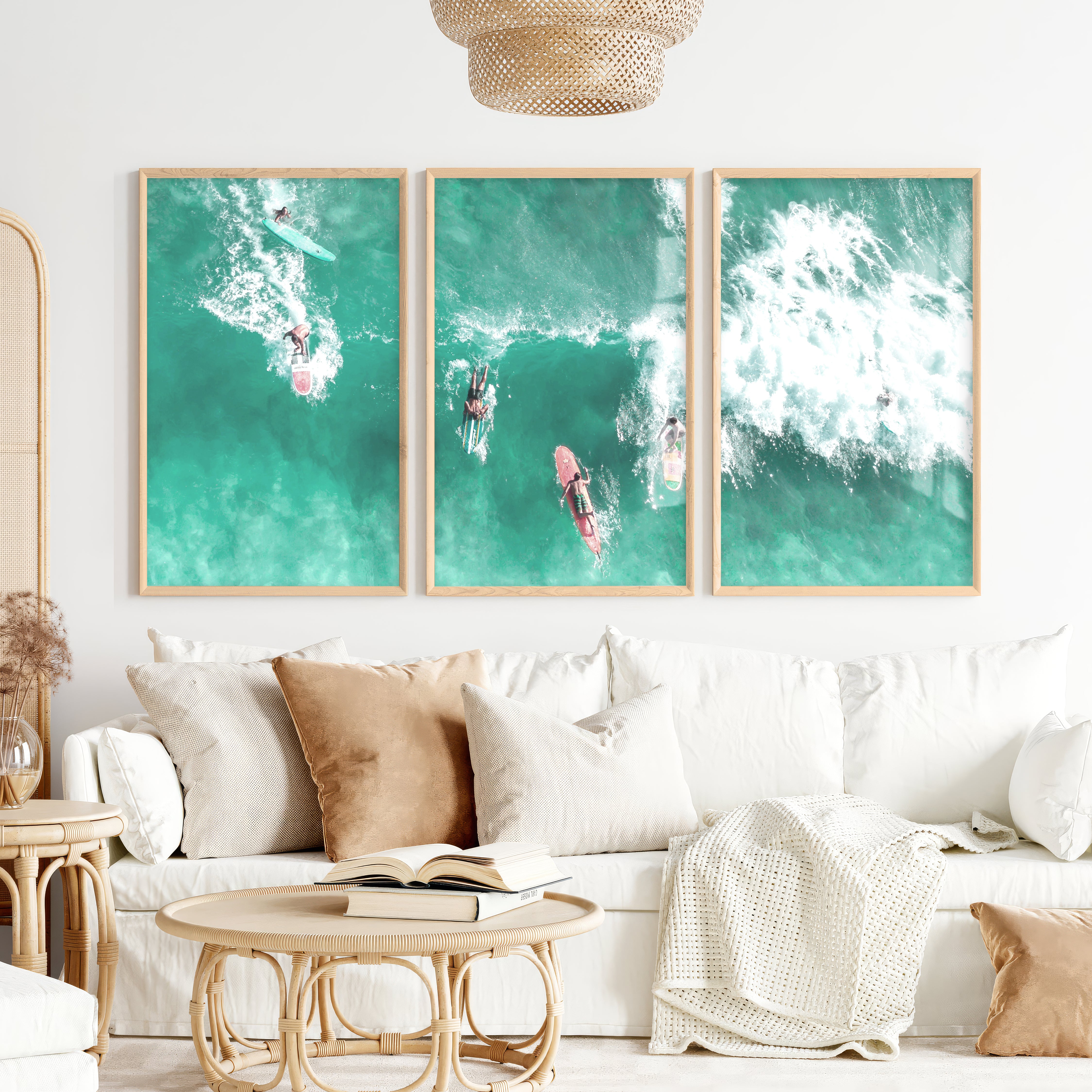 Aerial Surf Break seaside wall decor - Natural Wood Framed Poster No Border - Artworksets