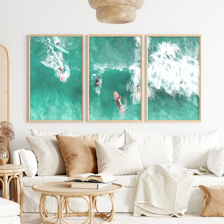 Aerial Surf Break seaside wall decor - Natural Wood Framed Poster No Border - Artworksets
