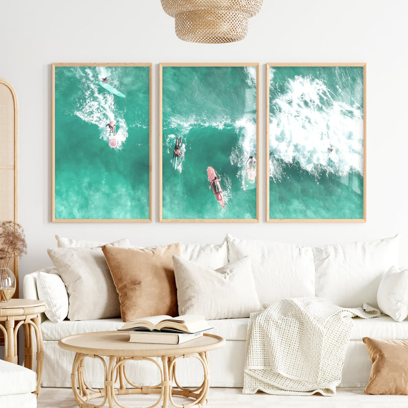 Aerial Surf Break seaside wall decor - Natural Wood Framed Poster No Border - Artworksets