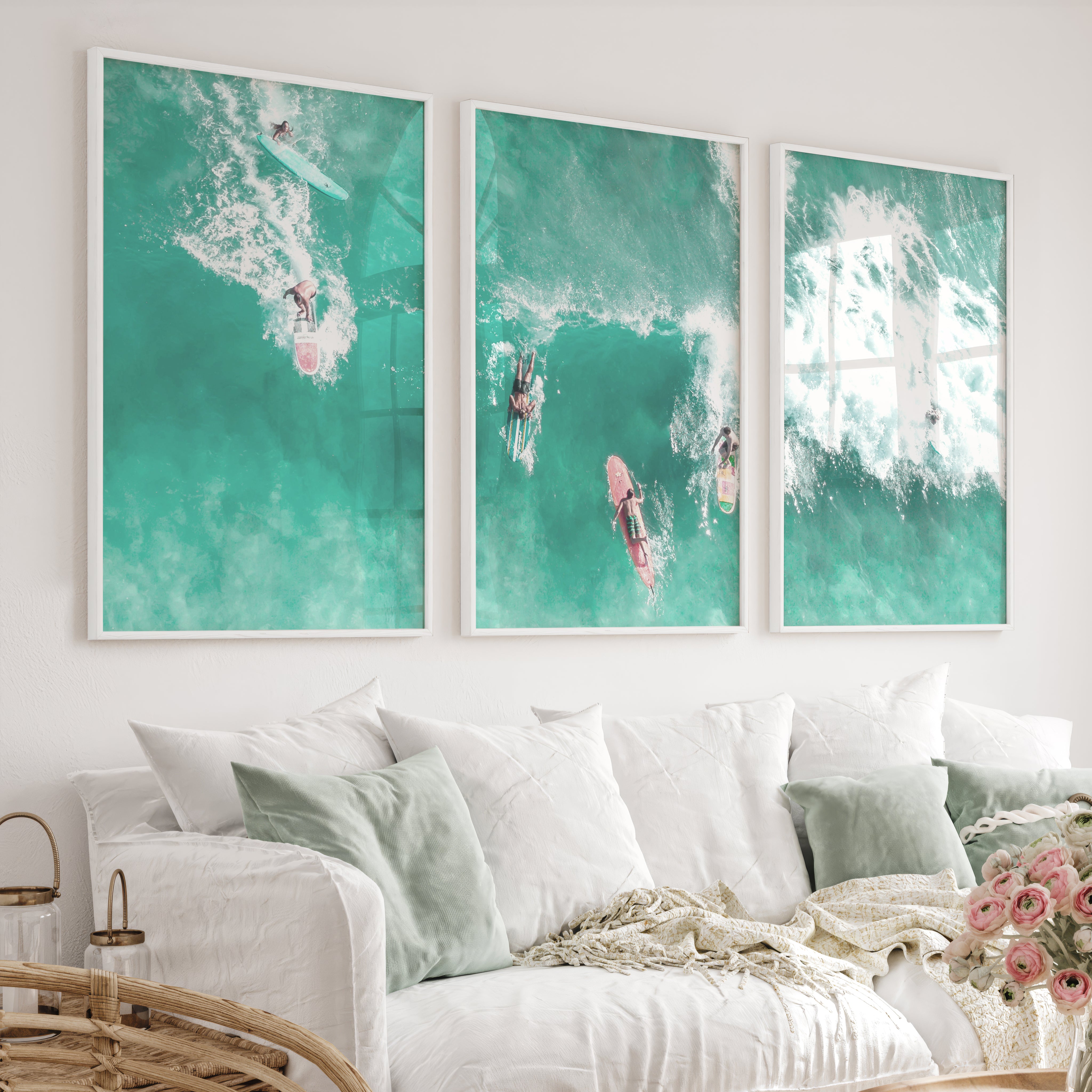 Aerial Surf Break seaside wall decor - White Framed Poster No Border - Artworksets