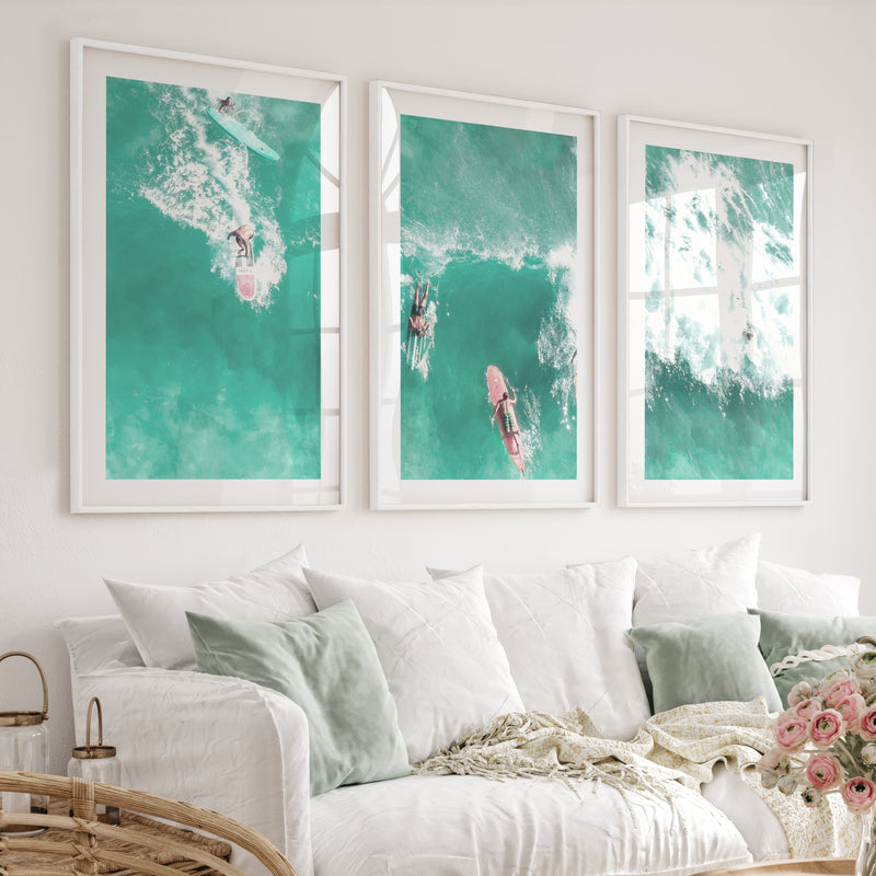 Aerial Surf Break seaside wall decor - White Framed Poster with White Border - Artworksets