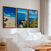 Hawaiian Coast – Tropical Set of 3 Beach Art Prints - Dark Brown Framed Poster No Border - Artworksets