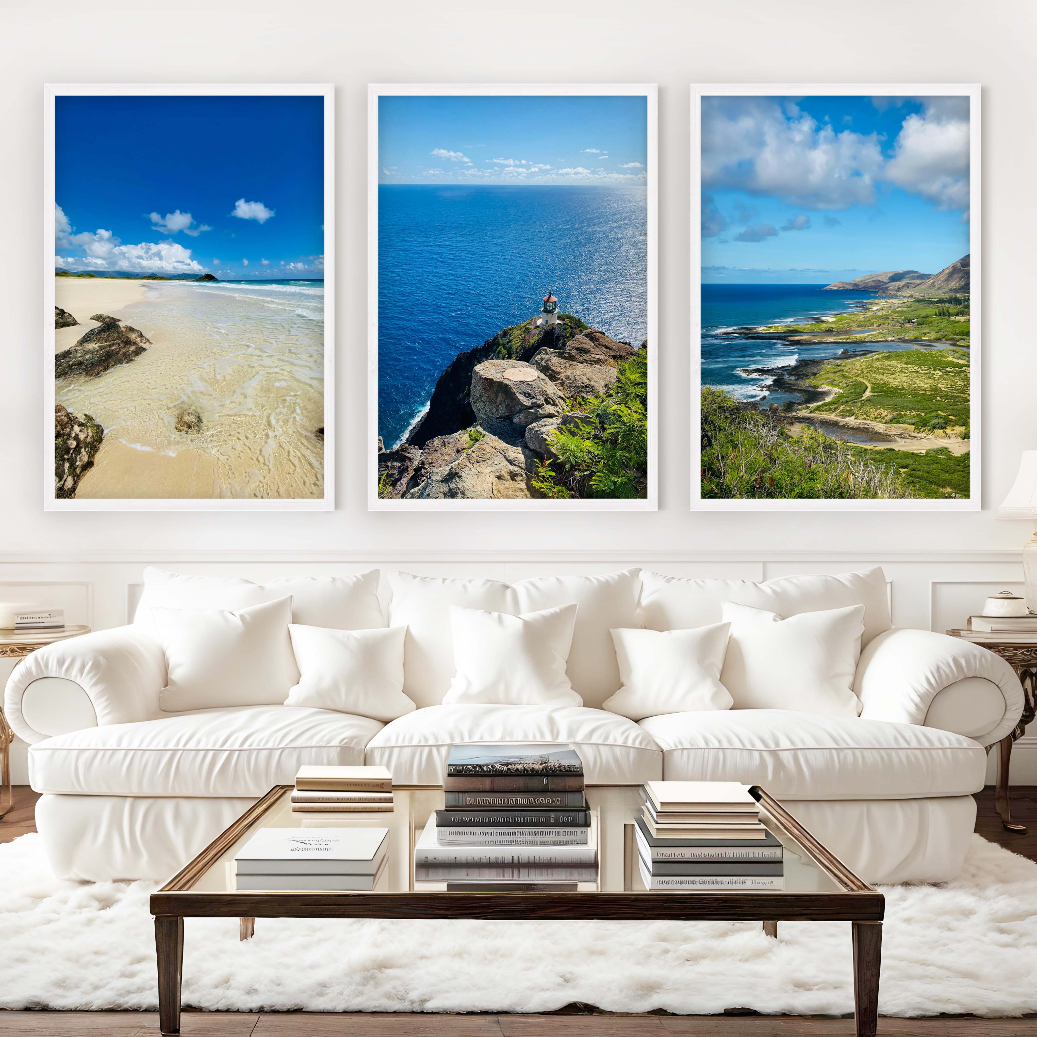 Hawaiian Coast – Tropical Set of 3 Beach Art Prints - White Framed Poster No Border - Artworksets