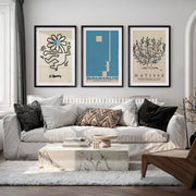 Set of 3 Bauhaus & Matisse Prints Dancing Flower Abstract - Black Framed Poster with White Border - Artworksets