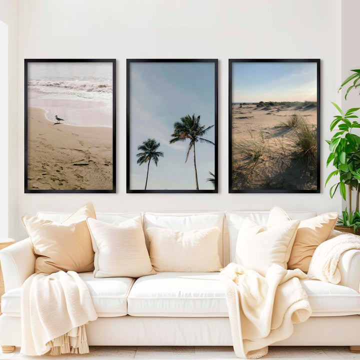 Set of 3 Framed Pictures – Minimal Beach Life Series - Black Framed Poster No Border - Artworksets