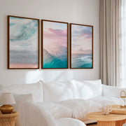 Neutral Ocean Wall Art Set – Serene Seascape Prints (3 Pieces) - Dark Brown Framed Poster No Border - Artworksets