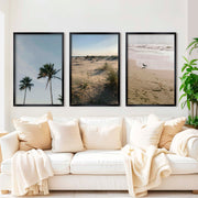 Set of 3 Beach Paintings – Coastal Nature Wall Art - Black Framed Poster No Border - Artworksets