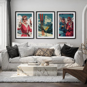 Ski Retro Poster Set of 3 – Vintage Skiing Wall Art - Black Framed Poster with White Border - Artworksets