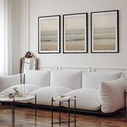 Sunny Evening Beach Triptych with Warm Daylight Colors - Black Framed Poster with White Border - Artworksets