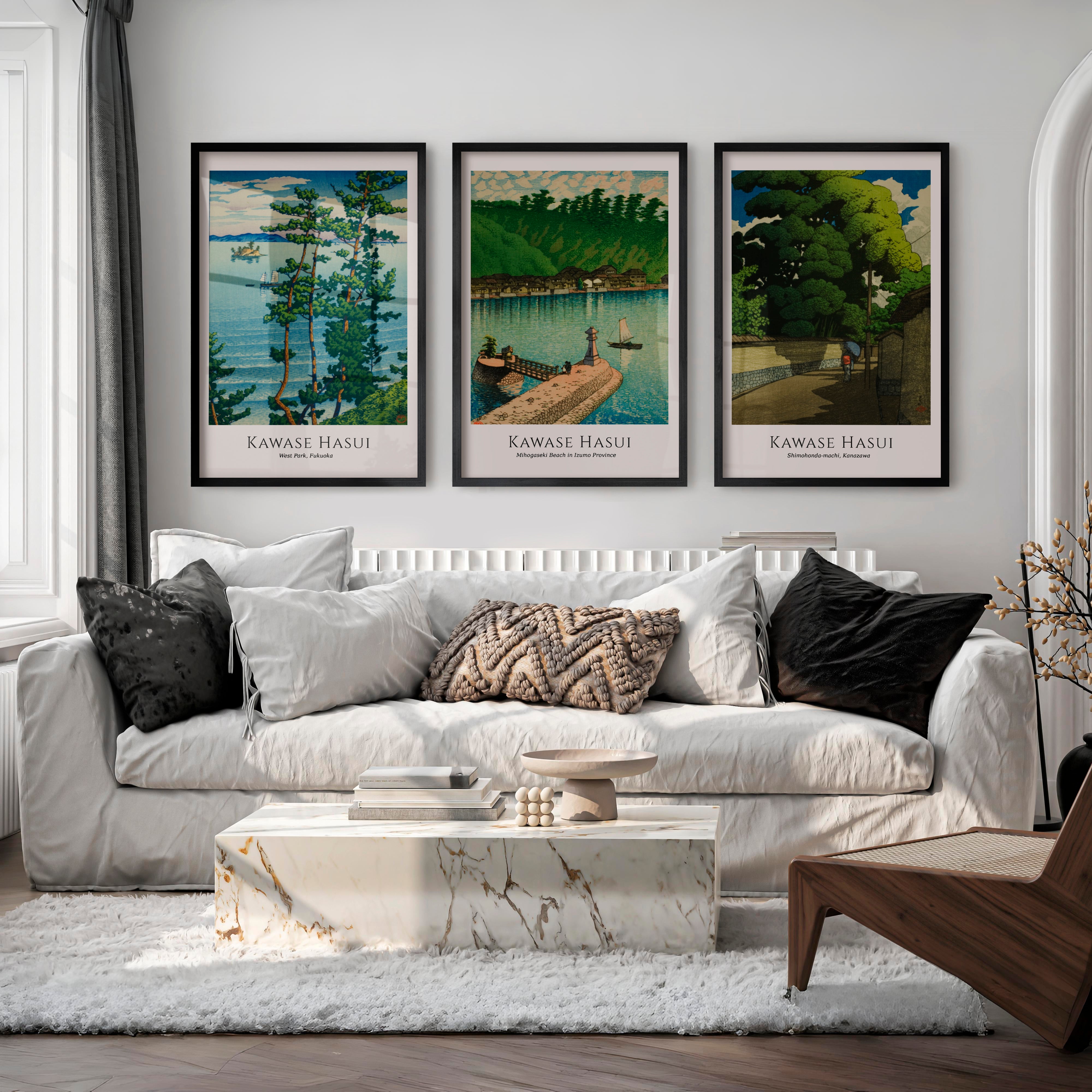 Kawase Hasui the art of japan Landscape Print Set - Black Framed Poster No Border - Artworksets
