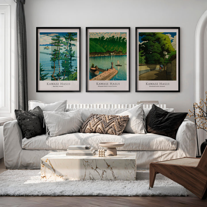 Kawase Hasui the art of japan Landscape Print Set - Black Framed Poster No Border - Artworksets