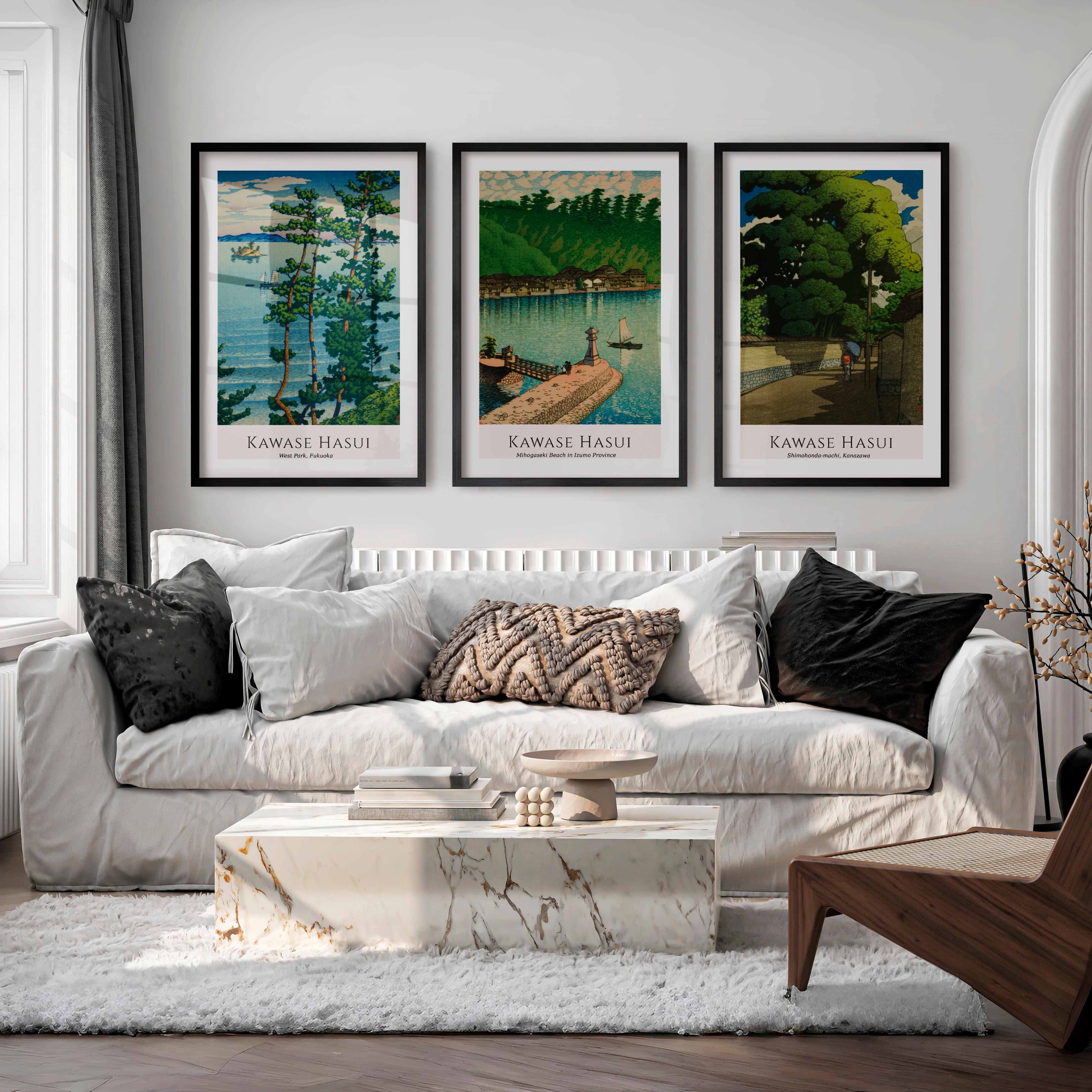 Kawase Hasui the art of japan Landscape Print Set - Black Framed Poster with White Border - Artworksets