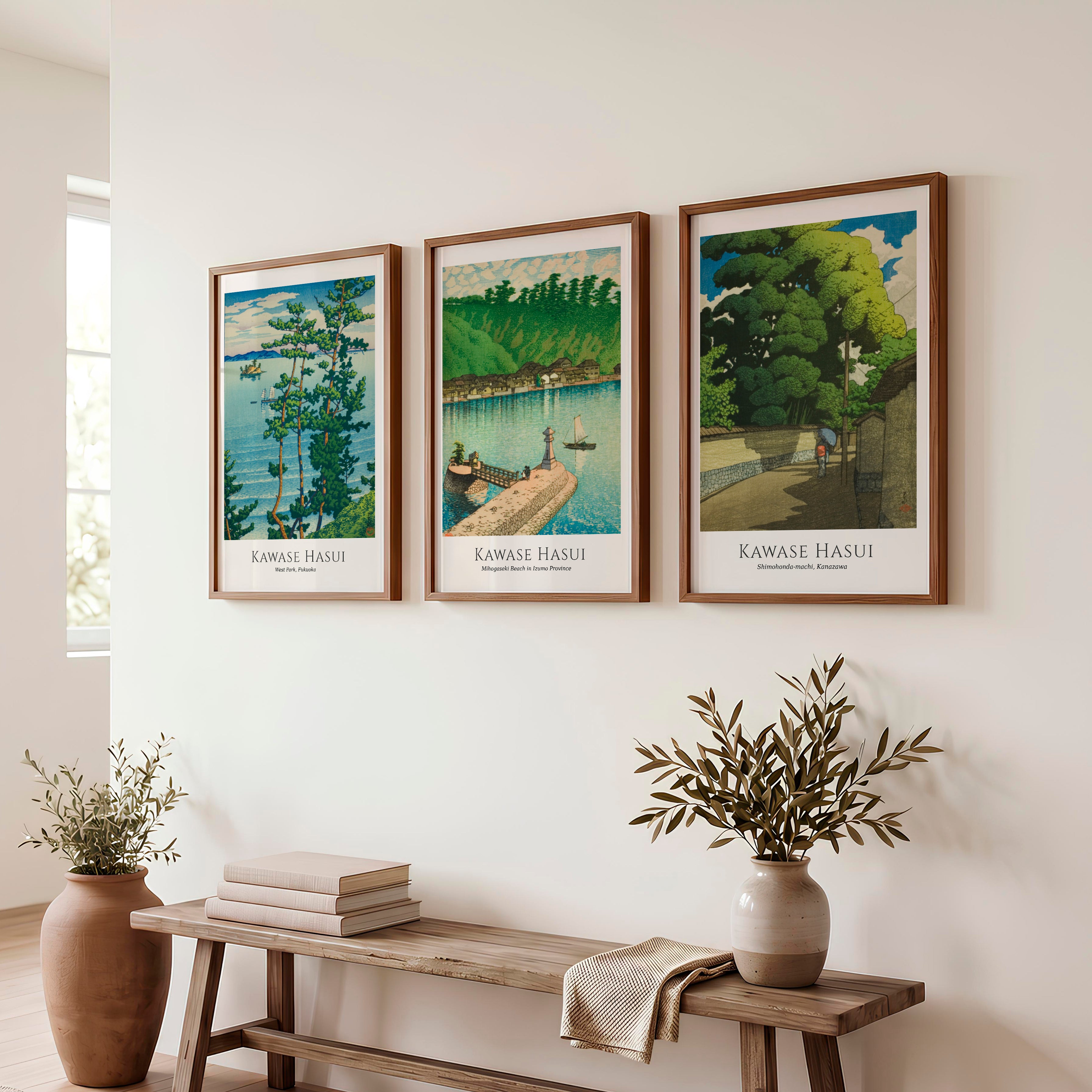 Kawase Hasui the art of japan Landscape Print Set - Dark Brown Framed Poster No Border - Artworksets