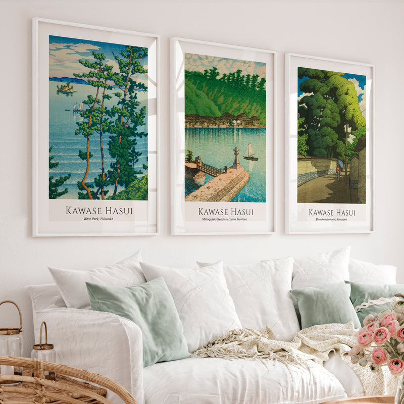 Kawase Hasui the art of japan Landscape Print Set - White Framed Poster with White Border - Artworksets