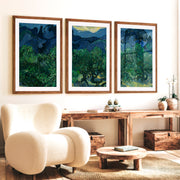 The Olive Trees Wall Art by Vincent Van Gogh – Classic Impressionist Print - Dark Brown Framed Poster with White Border - Artworksets