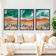 Three Piece Wall Decor Set – Colorful Boats and Ocean Shore - Black Framed Poster No Border - Artworksets