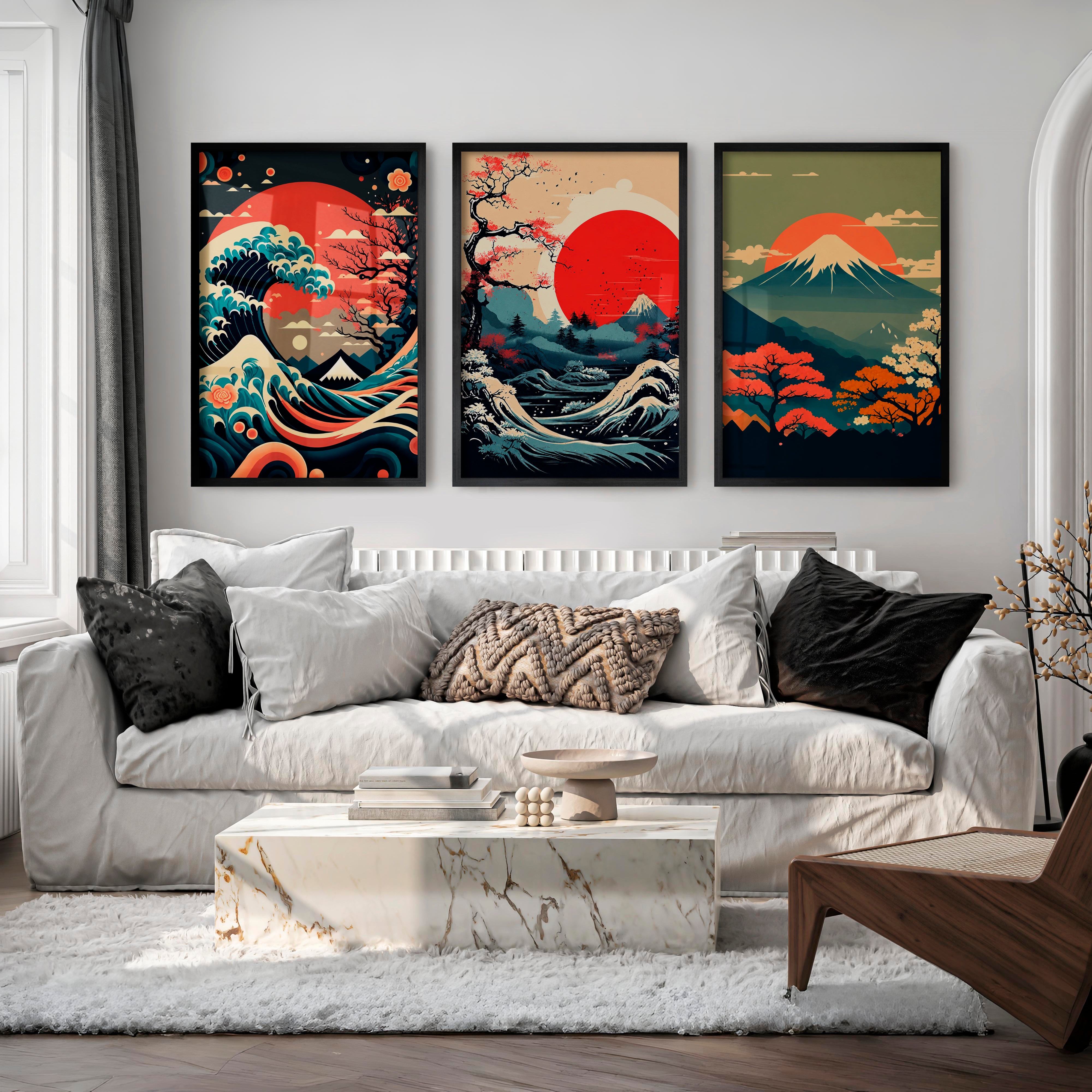 Traditional Japanese Art Featuring Bamboo and a Lakeside Fisherman - Black Framed Poster No Border - Artworksets