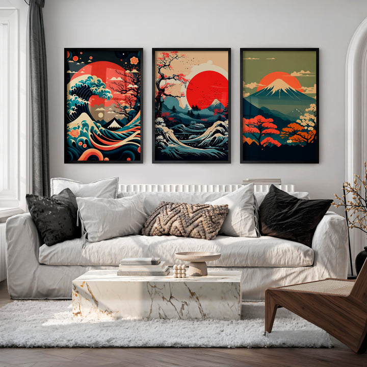 Traditional Japanese Art Featuring Bamboo and a Lakeside Fisherman - Black Framed Poster No Border - Artworksets