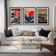 Traditional Japanese Art Featuring Bamboo and a Lakeside Fisherman - Black Framed Poster with White Border - Artworksets