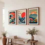 Traditional Japanese Art Featuring Bamboo and a Lakeside Fisherman - Dark Brown Framed Poster with White Border - Artworksets