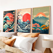 Traditional Japanese Art Featuring Bamboo and a Lakeside Fisherman - Natural Wood Framed Poster No Border - Artworksets